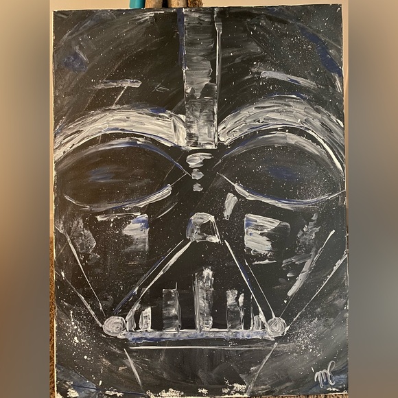Darth Vader Abstract Black Blue and White Art Canvas